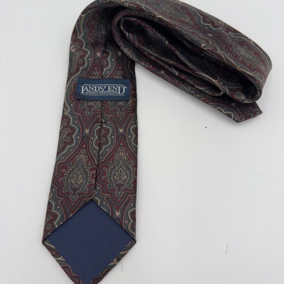 Lands’ End Direct Merchants Men’s Necktie Maroon/Green/Blue 90’s Office - Picture 3 of 8